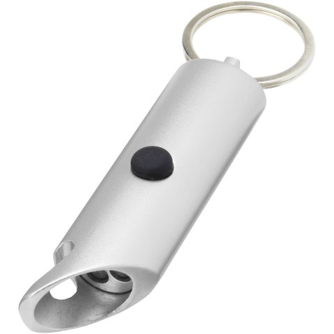 Flare latarka LED i otwieracz do butelek z łańcuchem do kluczy wykonany z aluminium IPX z recyklingu srebrny Flare latarka LED i otwieracz do butelek z łańcuchem do kluczy wykonany z aluminium IPX z recyklingu srebrny