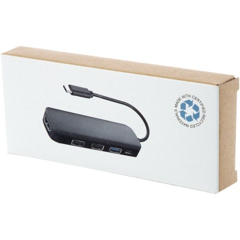 Loop adapter multimedialny USB 2.0-3.0 z portem HDMI wykonany z tworzyw sztucznych pochodzących z recyklingu z certyfi Loop adapter multimedialny USB 2.0-3.0 z portem HDMI wykonany z tworzyw sztucznych pochodzących z recyklingu z certyfi