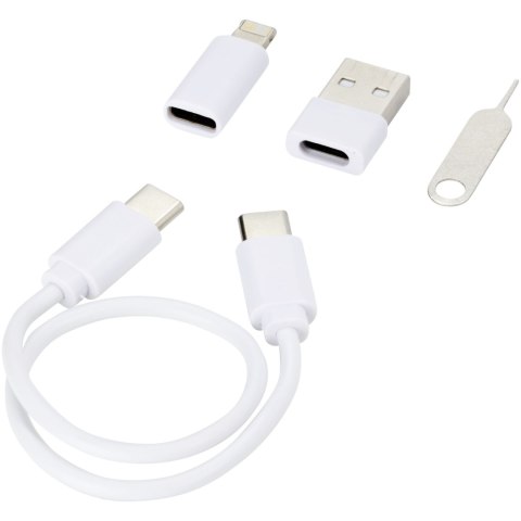 Savvy modułowy kabel do ładowania z tworzyw sztucznych pochodzących z recyklingu z uchwytem na telefon biały Savvy modułowy kabel do ładowania z tworzyw sztucznych pochodzących z recyklingu z uchwytem na telefon biały