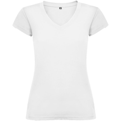 Victoria damska koszulka z krótkim rękawem i dekoltem w serek biały (R66461Z1)