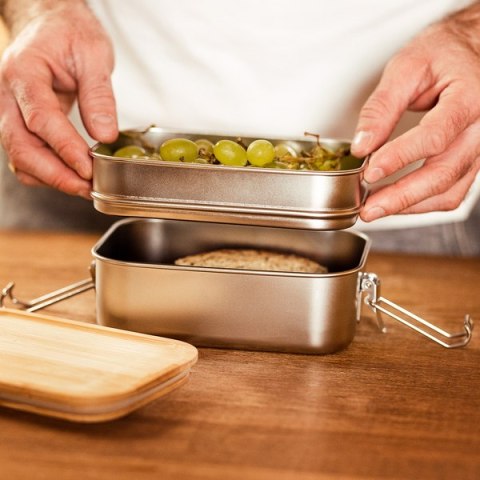 Double lunch box Alcora, srebrny Double lunch box Alcora, srebrny