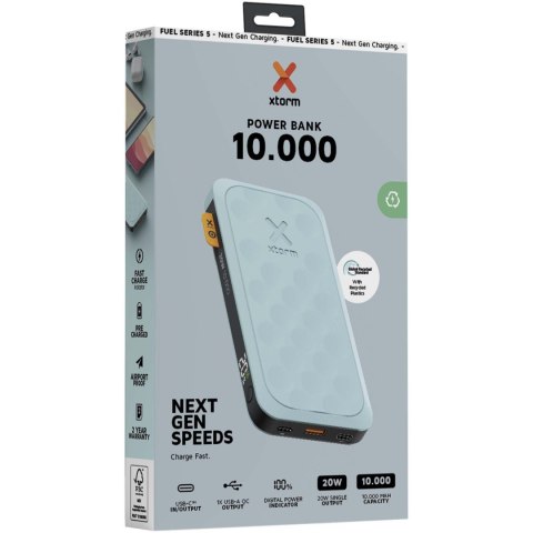 Seria Xtorm FS510 Fuel powerbank o pojemności 10 000 mAh i mocy 20 W błękitny