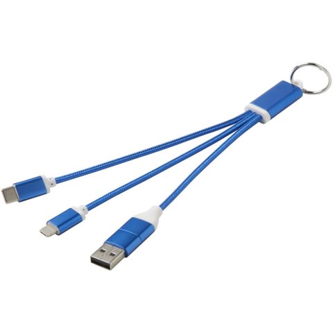 Metal kabel do ładowania 4 w 1 z aluminium z recyklingu z łańcuchem do kluczy błękit królewski Metal kabel do ładowania 4 w 1 z aluminium z recyklingu z łańcuchem do kluczy błękit królewski