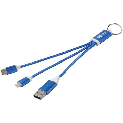 Metal kabel do ładowania 4 w 1 z aluminium z recyklingu z łańcuchem do kluczy błękit królewski Metal kabel do ładowania 4 w 1 z aluminium z recyklingu z łańcuchem do kluczy błękit królewski