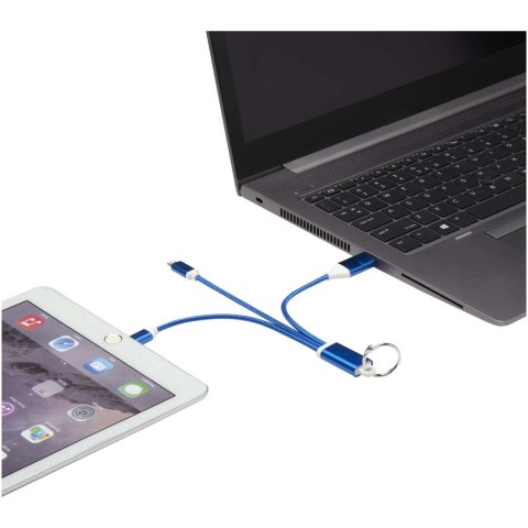 Metal kabel do ładowania 4 w 1 z aluminium z recyklingu z łańcuchem do kluczy błękit królewski Metal kabel do ładowania 4 w 1 z aluminium z recyklingu z łańcuchem do kluczy błękit królewski
