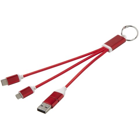 Metal kabel do ładowania 4 w 1 z aluminium z recyklingu z łańcuchem do kluczy czerwony Metal kabel do ładowania 4 w 1 z aluminium z recyklingu z łańcuchem do kluczy czerwony