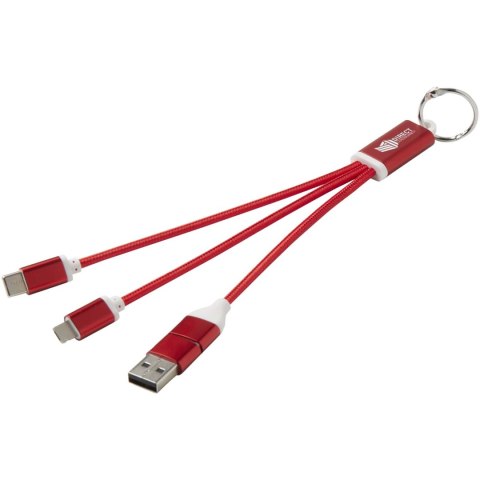 Metal kabel do ładowania 4 w 1 z aluminium z recyklingu z łańcuchem do kluczy czerwony Metal kabel do ładowania 4 w 1 z aluminium z recyklingu z łańcuchem do kluczy czerwony