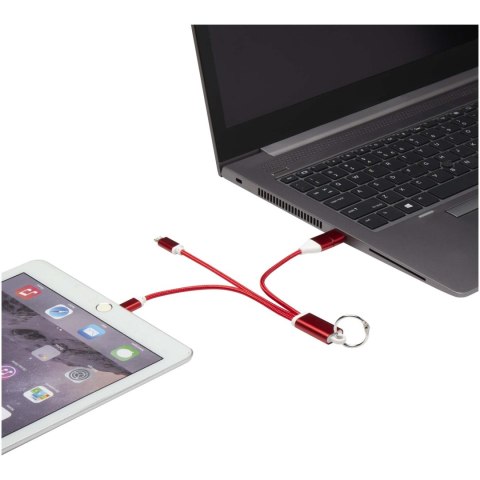 Metal kabel do ładowania 4 w 1 z aluminium z recyklingu z łańcuchem do kluczy czerwony Metal kabel do ładowania 4 w 1 z aluminium z recyklingu z łańcuchem do kluczy czerwony