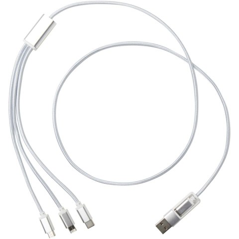 Versatile kabel do ładowania 5-1 z aluminium z recyklingu srebrny Versatile kabel do ładowania 5-1 z aluminium z recyklingu srebrny