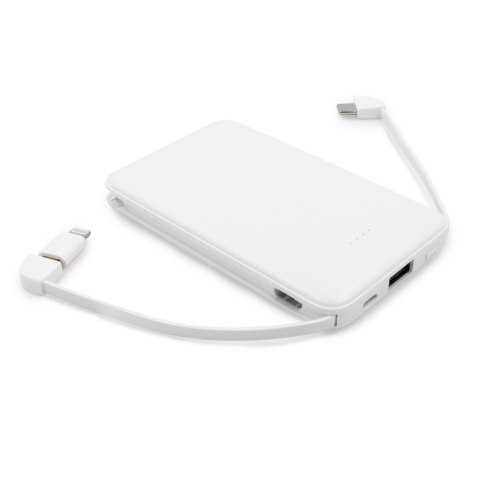 Power bank 5000 mAh ze zintegrowanymi kablami, adapter w komplecie | Presley Power bank 5000 mAh ze zintegrowanymi kablami, adapter w komplecie | Presley