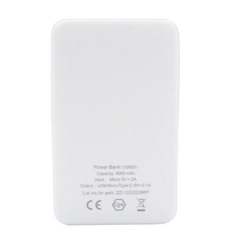 Power bank 5000 mAh ze zintegrowanymi kablami, adapter w komplecie | Presley Power bank 5000 mAh ze zintegrowanymi kablami, adapter w komplecie | Presley