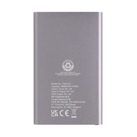 Power bank 4000 mAh z aluminium z recyklingu Power bank 4000 mAh z aluminium z recyklingu
