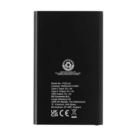 Power bank 4000 mAh z aluminium z recyklingu Power bank 4000 mAh z aluminium z recyklingu