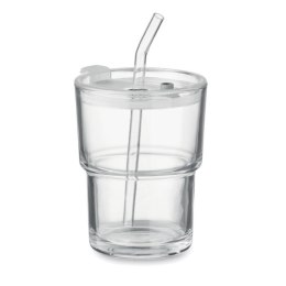 Szklany kubek ze słomką 400ml przezroczysty
