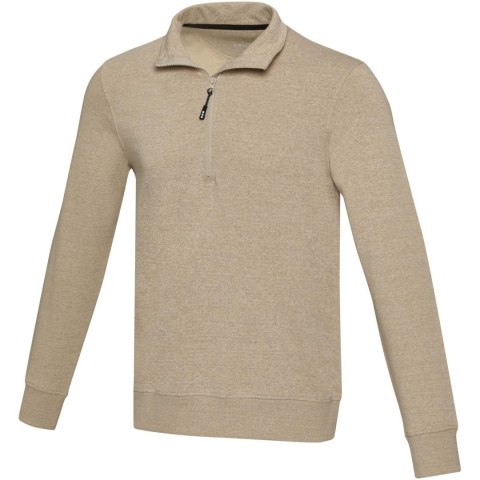 Tin sweter unisex Aware™ z materiałów z recyklingu z zamkiem błyskawicznym na 1/4 długości oatmeal (37546070)