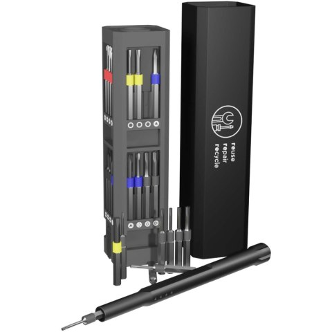 Wkrętak i 30-częściowy zestaw naprawczy SCX.design T20 w aluminiowej obudowie czarny Wkrętak i 30-częściowy zestaw naprawczy SCX.design T20 w aluminiowej obudowie czarny