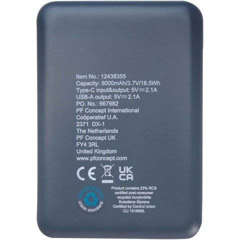 Asama powerbank o pojemności 5000 mAh Type-C z tworzyw sztucznych pochodzących z recyklingu hale blue Asama powerbank o pojemności 5000 mAh Type-C z tworzyw sztucznych pochodzących z recyklingu hale blue