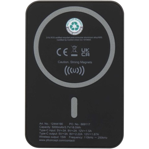 Acrab magnetyczny bezprzewodowy powerbank o pojemności 5000 mAh i mocy 15 W z technologią PD 20 W — wykonany z tworzyw sztycznyc Acrab magnetyczny bezprzewodowy powerbank o pojemności 5000 mAh i mocy 15 W z technologią PD 20 W — wykonany z tworzyw sztycznyc
