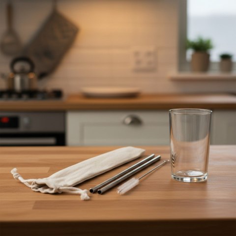Zestaw słomek wielokrotnego użytku, 2 szt. z czyścikiem | Monim