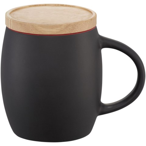 Ceramiczny kubek Hearth z drewnianym wiekiem/spodeczkiem czarny, czerwony Ceramiczny kubek Hearth z drewnianym wiekiem/spodeczkiem czarny, czerwony