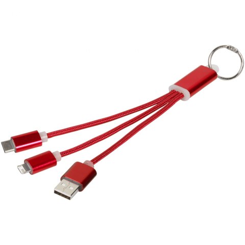 Kabel do ładowania 3w1 Metal z kółkiem na klucze czerwony Kabel do ładowania 3w1 Metal z kółkiem na klucze czerwony