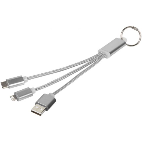 Kabel do ładowania 3w1 Metal z kółkiem na klucze srebrny Kabel do ładowania 3w1 Metal z kółkiem na klucze srebrny