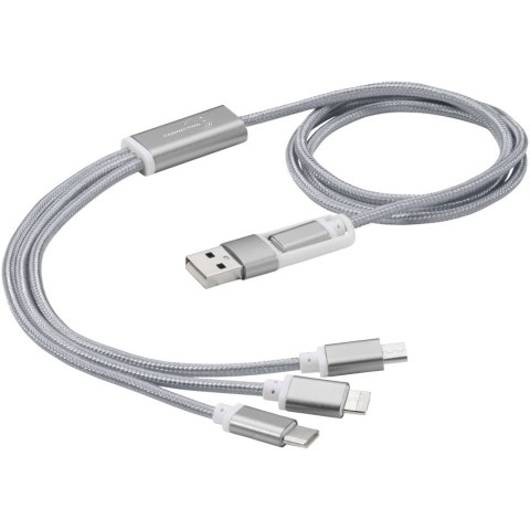 Kabel do ładowania 5 w 1 z podwójnym wejściem Versatile srebrny Kabel do ładowania 5 w 1 z podwójnym wejściem Versatile srebrny