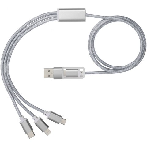 Kabel do ładowania 5 w 1 z podwójnym wejściem Versatile srebrny Kabel do ładowania 5 w 1 z podwójnym wejściem Versatile srebrny