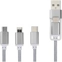 Kabel do ładowania 5 w 1 z podwójnym wejściem Versatile srebrny Kabel do ładowania 5 w 1 z podwójnym wejściem Versatile srebrny