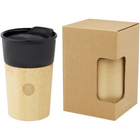 Kubek porcelanowy Pereira o pojemności 320 ml z bambusową ścianką zewnętrzną czarny błyszczący Kubek porcelanowy Pereira o pojemności 320 ml z bambusową ścianką zewnętrzną czarny błyszczący