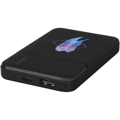 Powerbank o pojemności 5000 mAh z tworzywa sztucznego pochodzącego z recyklingu Loop czarny Powerbank o pojemności 5000 mAh z tworzywa sztucznego pochodzącego z recyklingu Loop czarny