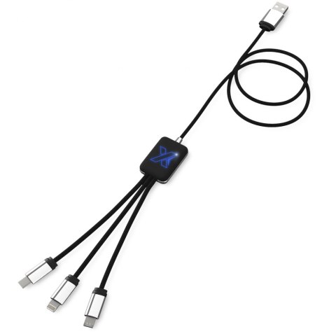 Kabel z podświetlonym logo 3w1 - SCX.design C17 niebieski, czarny Kabel z podświetlonym logo 3w1 - SCX.design C17 niebieski, czarny