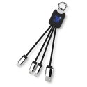 Kabel z podświetlonym logo 3w1 z brelokiem - SCX.design C15 niebieski, czarny Kabel z podświetlonym logo 3w1 z brelokiem - SCX.design C15 niebieski, czarny