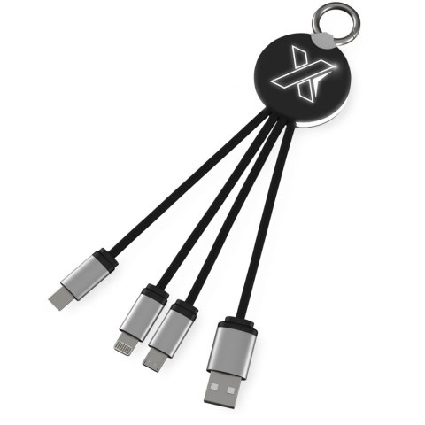 Kabel z podświetlonym logo 3w1 z brelokiem - SCX.design C16 czarny, biały Kabel z podświetlonym logo 3w1 z brelokiem - SCX.design C16 czarny, biały
