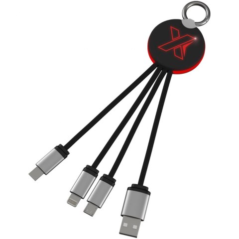 Kabel z podświetlonym logo 3w1 z brelokiem - SCX.design C16 czerwony, czarny Kabel z podświetlonym logo 3w1 z brelokiem - SCX.design C16 czerwony, czarny