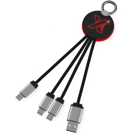 Kabel z podświetlonym logo 3w1 z brelokiem - SCX.design C16 czerwony, czarny Kabel z podświetlonym logo 3w1 z brelokiem - SCX.design C16 czerwony, czarny