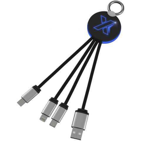 Kabel z podświetlonym logo 3w1 z brelokiem - SCX.design C16 niebieski, czarny Kabel z podświetlonym logo 3w1 z brelokiem - SCX.design C16 niebieski, czarny
