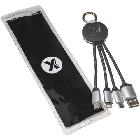 Kabel z podświetlonym logo 3w1 z brelokiem - SCX.design C16 niebieski, czarny Kabel z podświetlonym logo 3w1 z brelokiem - SCX.design C16 niebieski, czarny