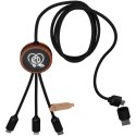 SCX.design C37 kabel do ładowania z podświetlanym logo 5-w-1 rPET i z okrągłą drewnianą obudową drewno