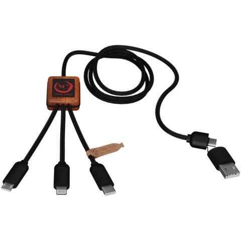 SCX.design C38 kabel do ładowania z podświetlanym logo 5-w-1 rPET i z kwadratową drewnianą obudową czerwony, drewno SCX.design C38 kabel do ładowania z podświetlanym logo 5-w-1 rPET i z kwadratową drewnianą obudową czerwony, drewno