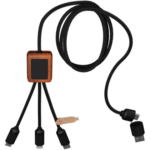 SCX.design C38 kabel do ładowania z podświetlanym logo 5-w-1 rPET i z kwadratową drewnianą obudową niebieski, drewno SCX.design C38 kabel do ładowania z podświetlanym logo 5-w-1 rPET i z kwadratową drewnianą obudową niebieski, drewno