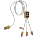 Kabel do ładowania SCX.design C39 z podświetlanym logo 3-w-1 z plastiku PET z recyklingu i z kwadratową drewnianą obu