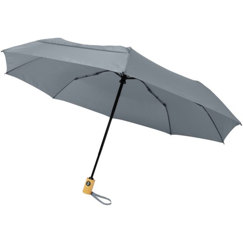 Składany, automatycznie otwierany/zamykany parasol Bo 21" wykonany z plastiku PET z recyklingu szary Składany, automatycznie otwierany/zamykany parasol Bo 21" wykonany z plastiku PET z recyklingu szary