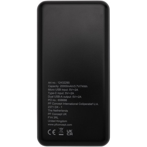 Loop powerbank o pojemności 20 000 mAh z tworzyw sztucznych pochodzących z recyklingu czarny