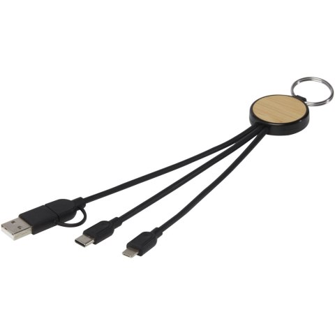 Tecta kabel do ładowania z tworzyw sztucznych pochodzących z recyklingu/bambusa 6 w 1 z brelokiem czarny Tecta kabel do ładowania z tworzyw sztucznych pochodzących z recyklingu/bambusa 6 w 1 z brelokiem czarny