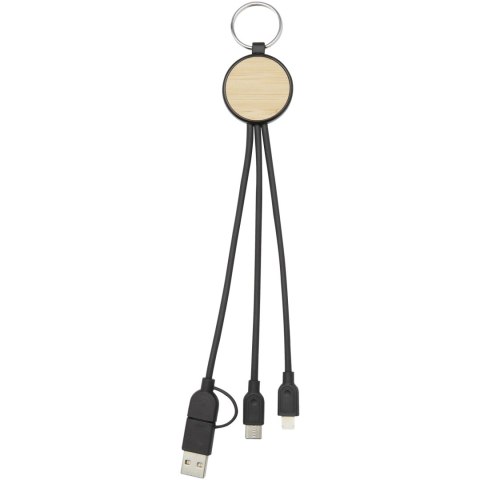 Tecta kabel do ładowania z tworzyw sztucznych pochodzących z recyklingu/bambusa 6 w 1 z brelokiem czarny Tecta kabel do ładowania z tworzyw sztucznych pochodzących z recyklingu/bambusa 6 w 1 z brelokiem czarny