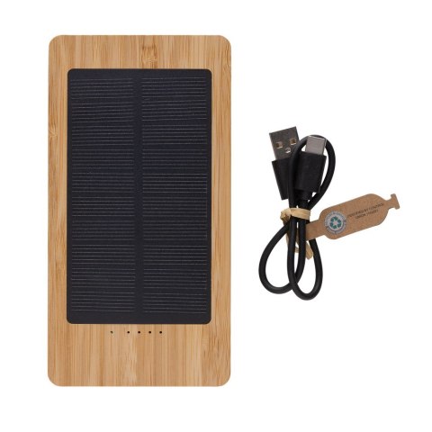 Bambusowy power bank 10000 mAh, ładowarka słoneczna Bambusowy power bank 10000 mAh, ładowarka słoneczna