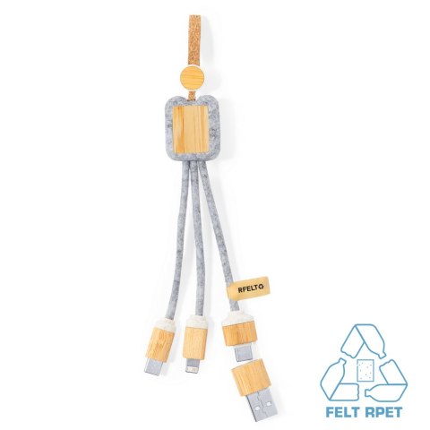 Kabel do ładowania z bambusa i filcu RPET, zawieszka Kabel do ładowania z bambusa i filcu RPET, zawieszka
