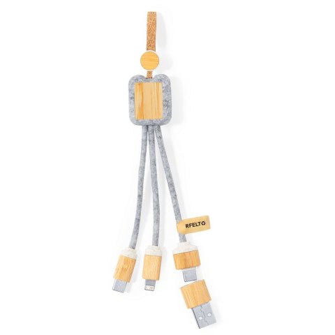 Kabel do ładowania z bambusa i filcu RPET, zawieszka Kabel do ładowania z bambusa i filcu RPET, zawieszka