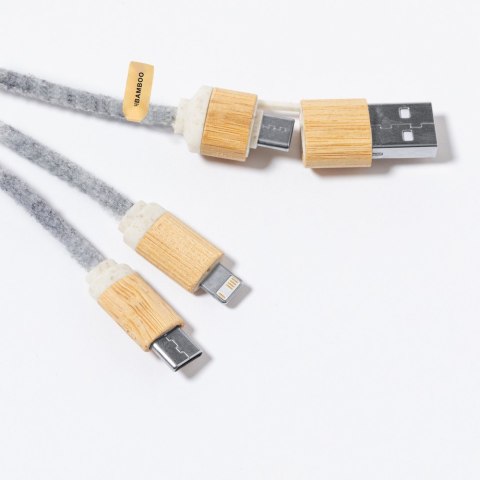 Kabel do ładowania z bambusa i filcu RPET, zawieszka Kabel do ładowania z bambusa i filcu RPET, zawieszka